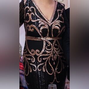Beautiful rose, gold, and black sequin dress